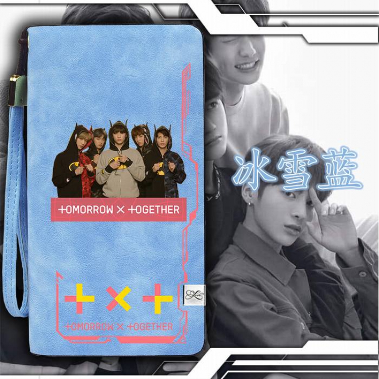 TXT Blue Harajuku College style PU long zip wallet 11X20.5CM Style D