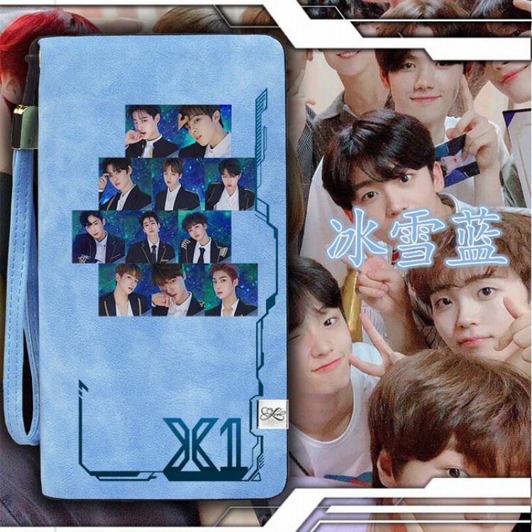 X ONE Blue Harajuku College style PU long zip wallet 11X20.5CM Style D