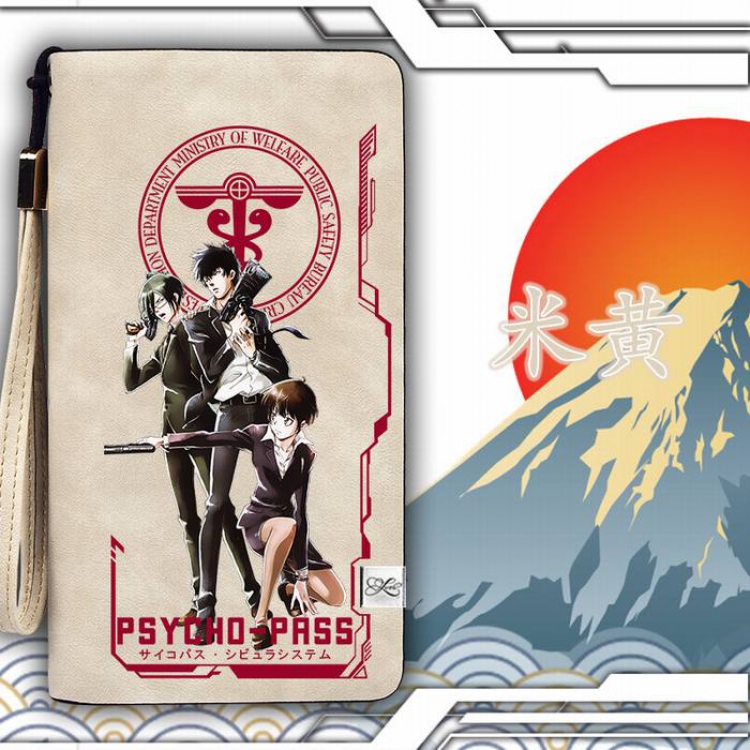 Psycho-Pass off-white Harajuku College style PU long zip wallet 11X20.5CM Style A