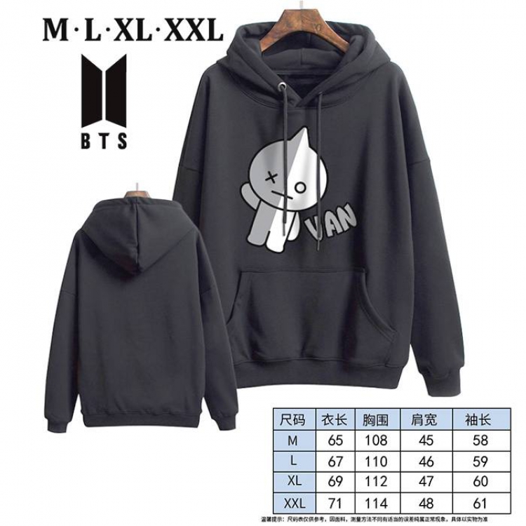 BTS-11A Black Printed hooded and velvet padded sweater M L XL XXL