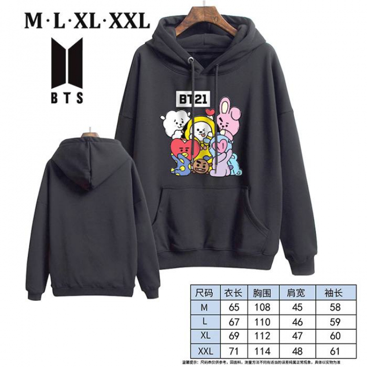 BTS-1A Black Printed hooded and velvet padded sweater M L XL XXL