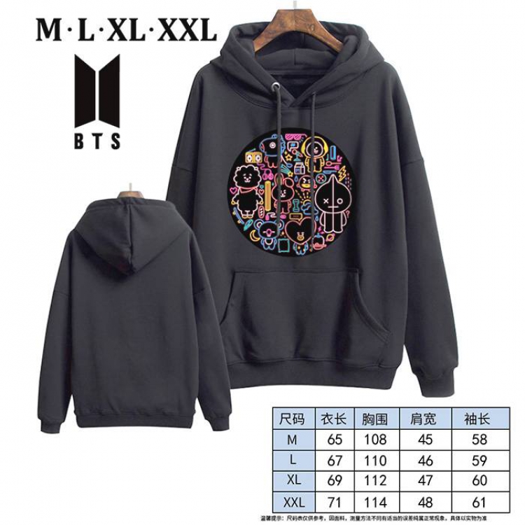 BTS-2A Black Printed hooded and velvet padded sweater M L XL XXL