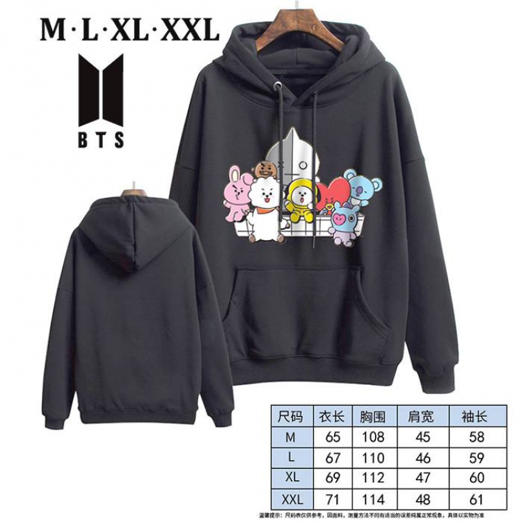 BTS-3A Black Printed hooded and velvet padded sweater M L XL XXL