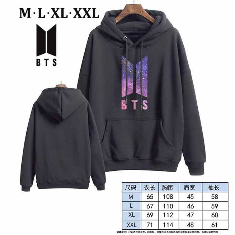 BTS-6A Black Printed hooded and velvet padded sweater M L XL XXL