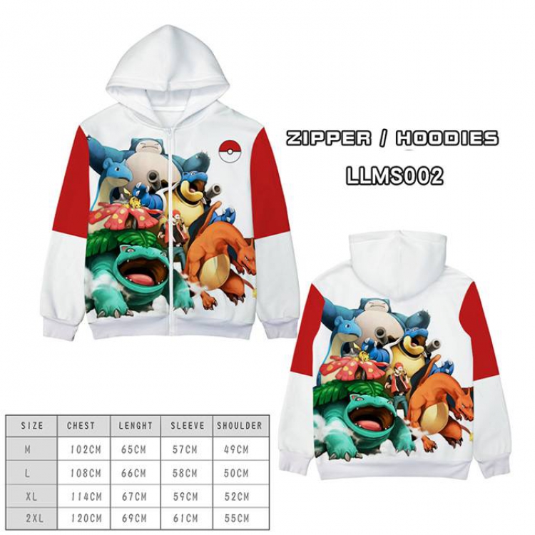 Pokemon Anime full color zipper hooded sweater M L XL 2XL-LLMS002