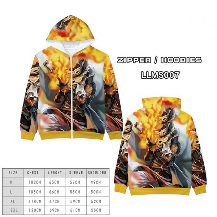 One Piece Anime full color zipper hooded sweater M L XL 2XL-LLMS007