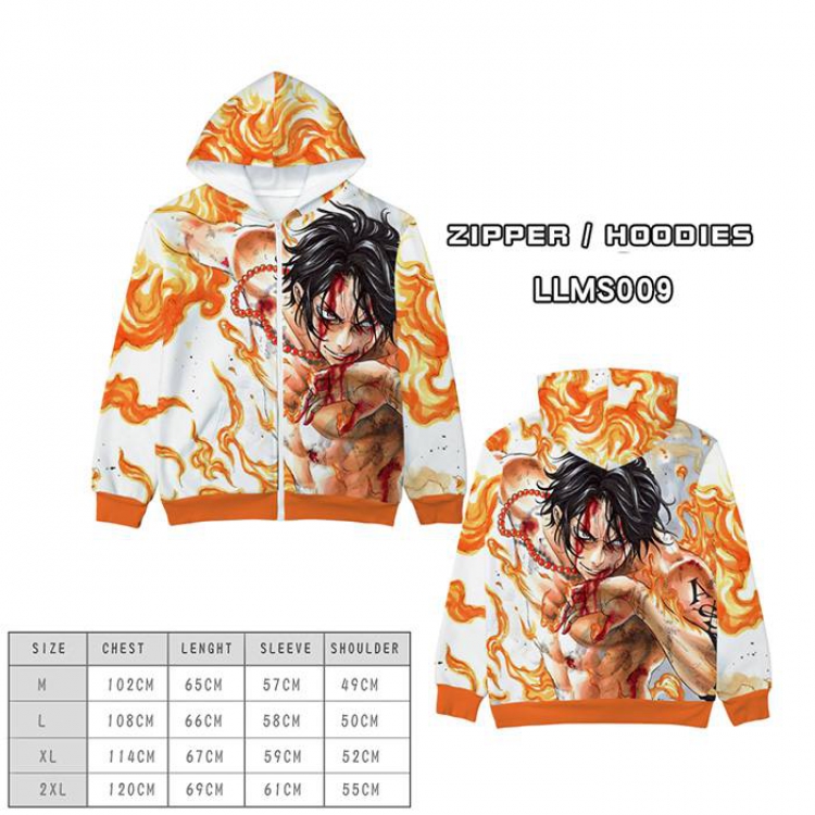 One Piece Anime full color zipper hooded sweater M L XL 2XL-LLMS009