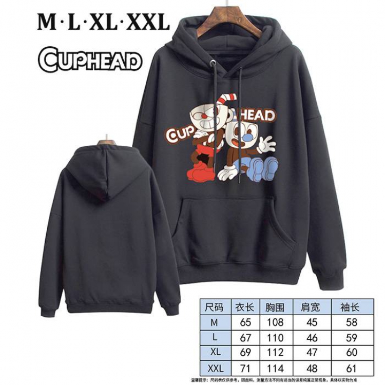 Cuphead-1 Black Printed hooded and velvet padded sweater M L XL XXL