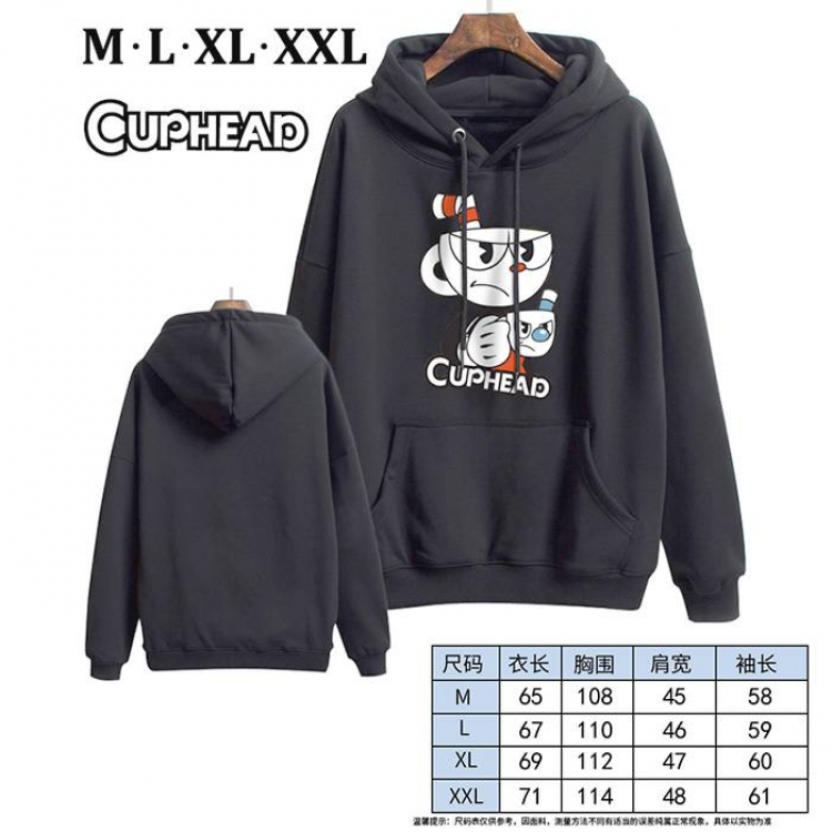 Cuphead-6 Black Printed hooded and velvet padded sweater M L XL XXL