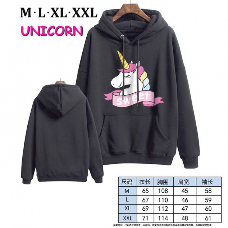 Unicorn-1 Black Printed hooded and velvet padded sweater M L XL XXL