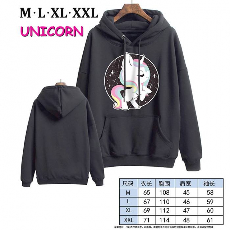 Unicorn-4 Black Printed hooded and velvet padded sweater M L XL XXL