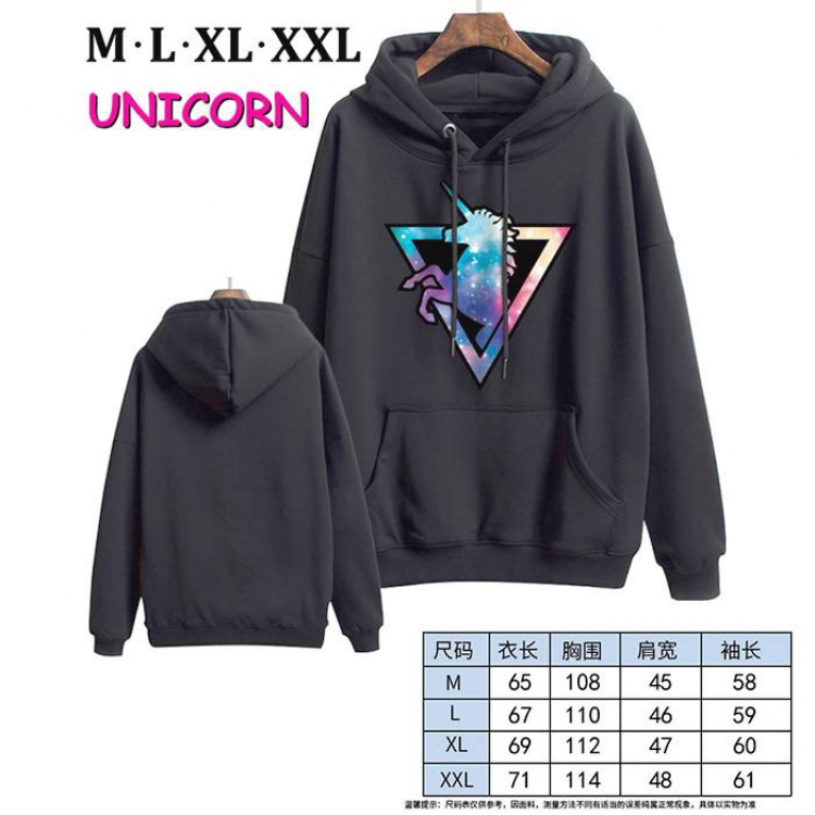 Unicorn-2 Black Printed hooded and velvet padded sweater M L XL XXL