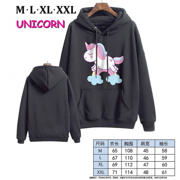 Unicorn-3 Black Printed hooded and velvet padded sweater M L XL XXL