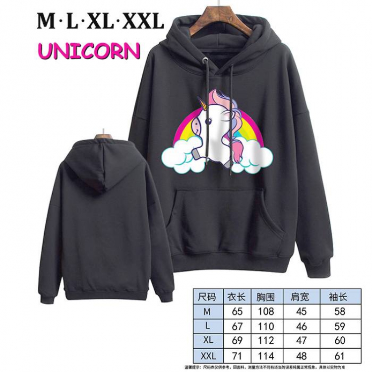 Unicorn-6 Black Printed hooded and velvet padded sweater M L XL XXL