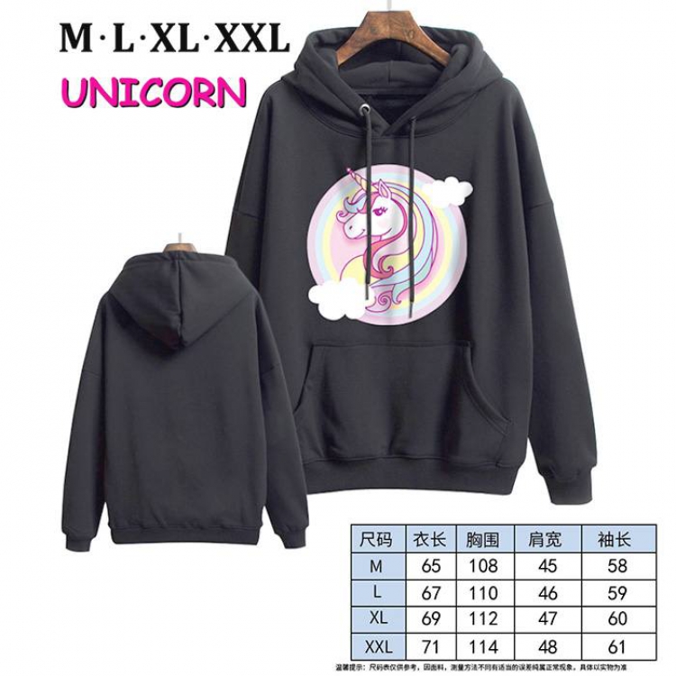Unicorn-5 Black Printed hooded and velvet padded sweater M L XL XXL