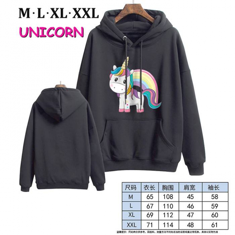 Unicorn-7 Black Printed hooded and velvet padded sweater M L XL XXL