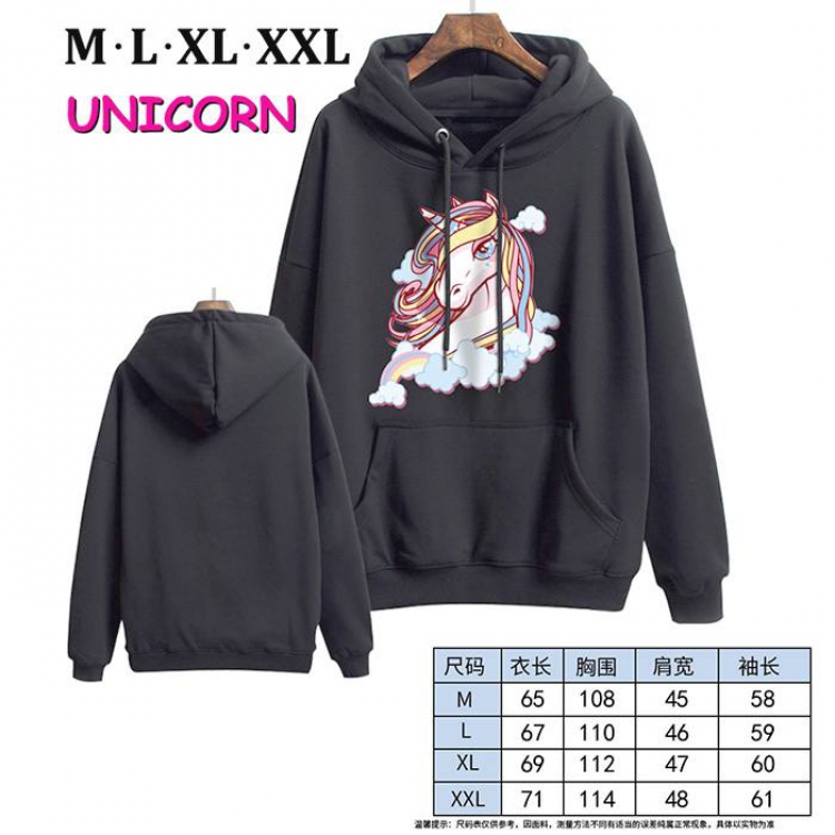 Unicorn-8 Black Printed hooded and velvet padded sweater M L XL XXL
