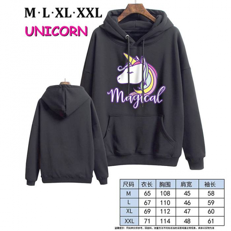 Unicorn-9 Black Printed hooded and velvet padded sweater M L XL XXL