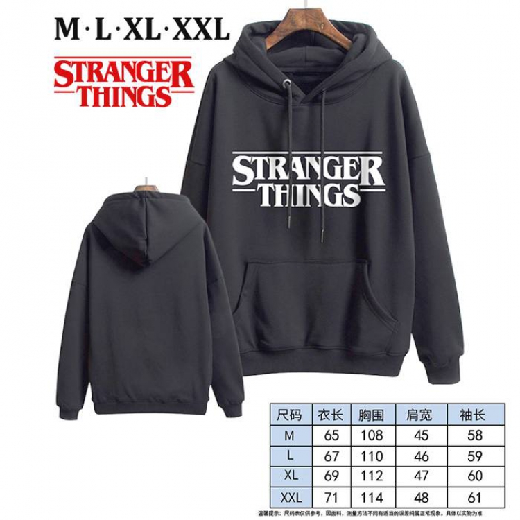 Stranger Things-1 Black Printed hooded and velvet padded sweater M L XL XXL