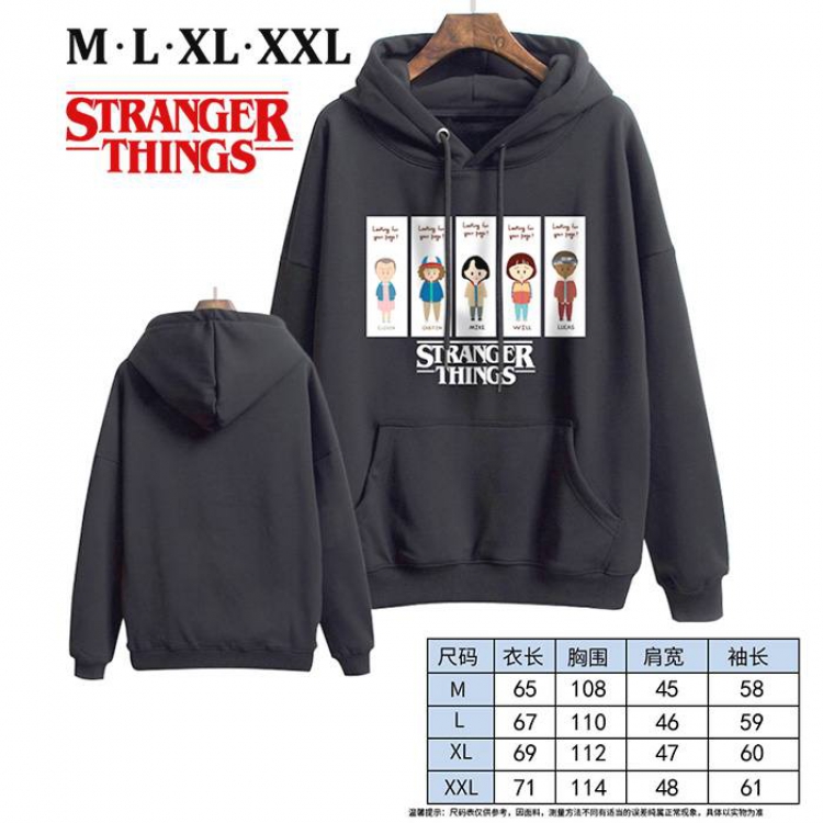 Stranger Things-12 Black Printed hooded and velvet padded sweater M L XL XXL