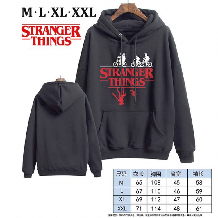Stranger Things-3 Black Printed hooded and velvet padded sweater M L XL XXL