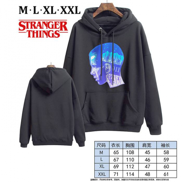 Stranger Things-4 Black Printed hooded and velvet padded sweater M L XL XXL