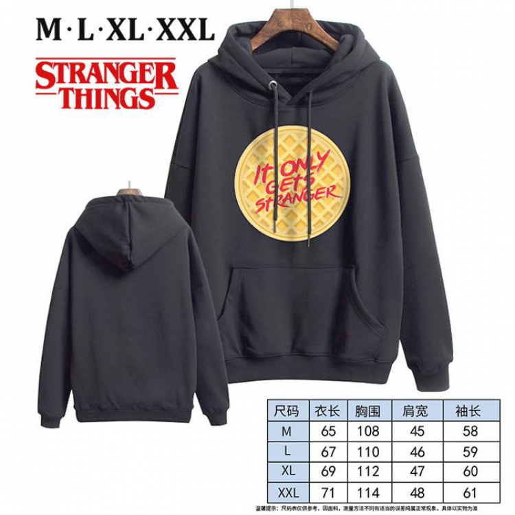 Stranger Things-5 Black Printed hooded and velvet padded sweater M L XL XXL