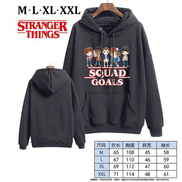 Stranger Things-7 Black Printed hooded and velvet padded sweater M L XL XXL