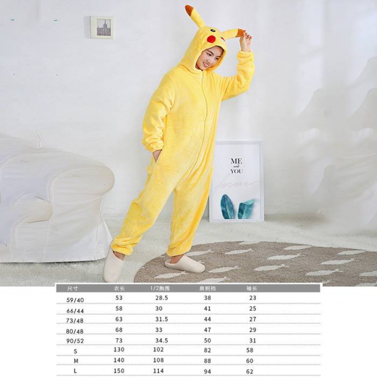 Cartoon Pikachu Flannel zipper one-piece pajamas S M L Book three days in advance price for 2 pcs