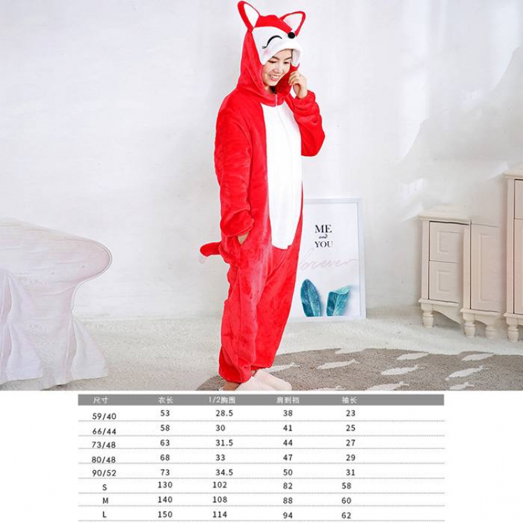 Cartoon Vulpes vulpes Flannel zipper one-piece pajamas S M L Book three days in advance price for 2 pcs