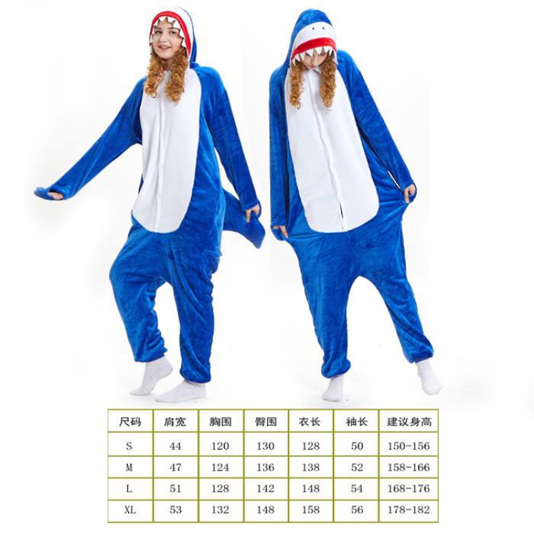 Cartoon Shark Blue Flannel one-piece pajamas S M L XL Book three days in advance price for 2 pcs