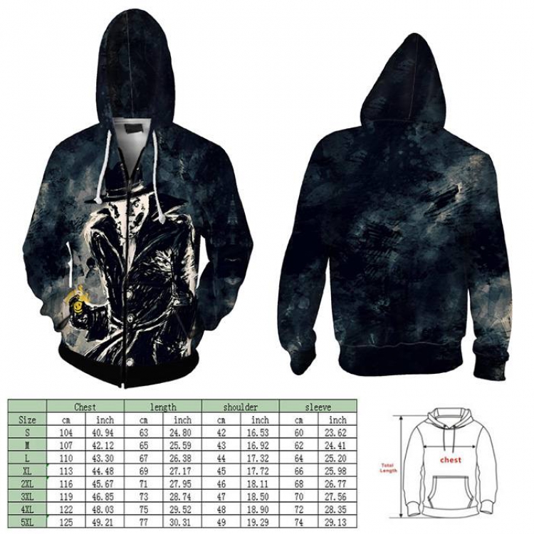 Watchmen Full color hooded zipper sweater coat 2XS XS S M L XL 2XL 3XL 4XL price for 2 pcs preorder 3 days Style D