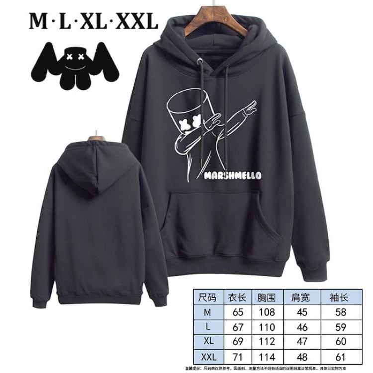 Marshmello-10 Black Printed hooded and velvet padded sweater M L XL XXL
