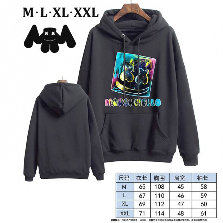 Marshmello-6 Black Printed hooded and velvet padded sweater M L XL XXL