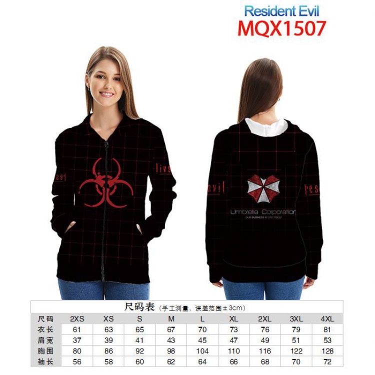 Resident Evil Full color zipper hooded Patch pocket Coat Hoodie 9 sizes from XXS to 4XL MQX 1507