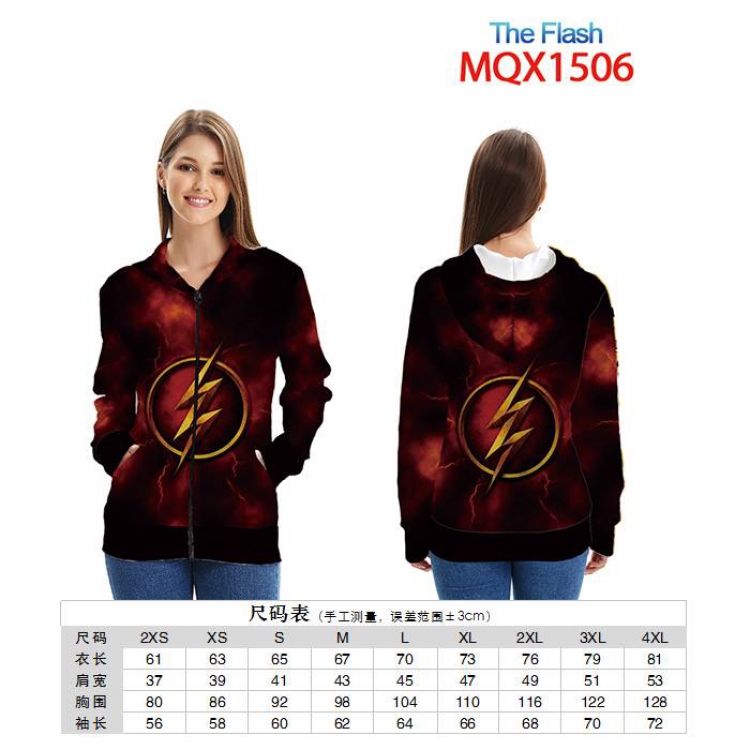 The Flash Full color zipper hooded Patch pocket Coat Hoodie 9 sizes from XXS to 4XL MQX 1506