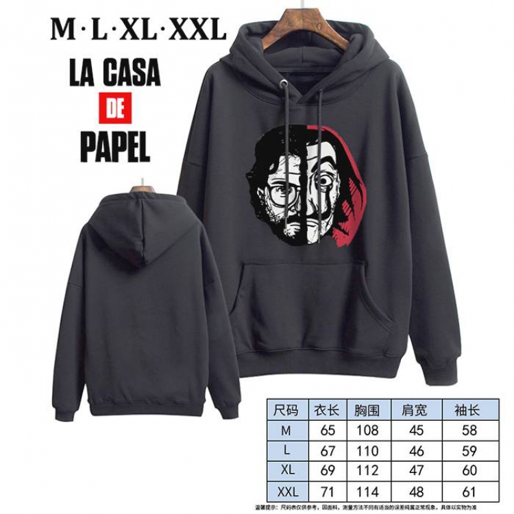 House of Paper -11 Black Printed hooded and velvet padded sweater M L XL XXL