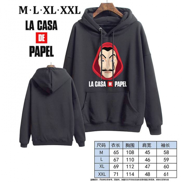House of Paper -5 Black Printed hooded and velvet padded sweater M L XL XXL