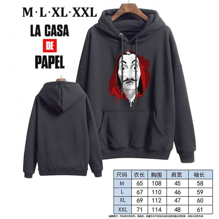 House of Paper -6 Black Printed hooded and velvet padded sweater M L XL XXL