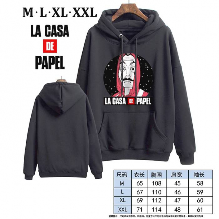 House of Paper -7 Black Printed hooded and velvet padded sweater M L XL XXL