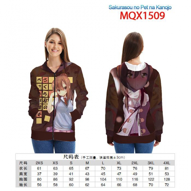 Sakurasou no Pet na Kanojo Full color zipper hooded Patch pocket Coat Hoodie 9 sizes from XXS to 4XL MQX 1509