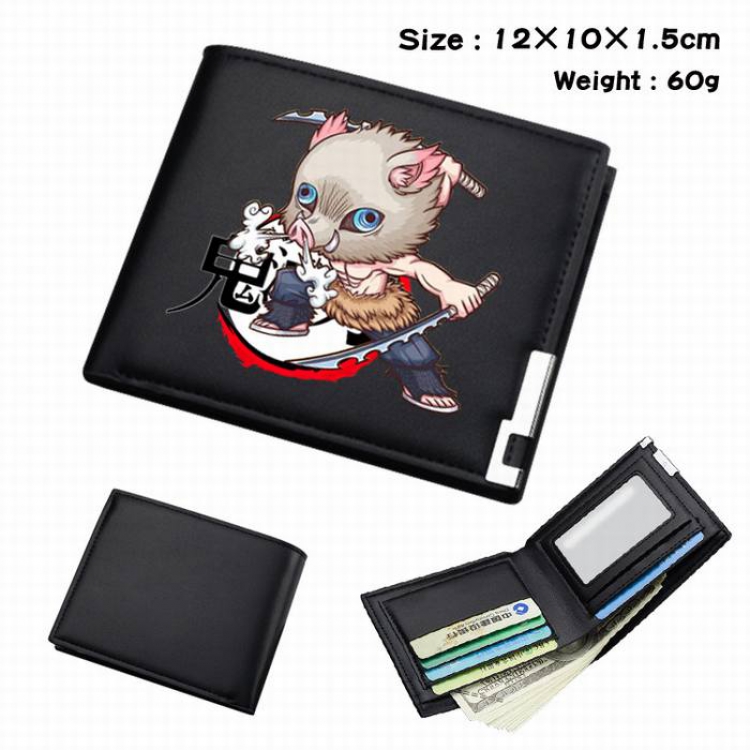 Demon Slayer Kimets-01 Black short folding leather wallet 12X10X1.5CM