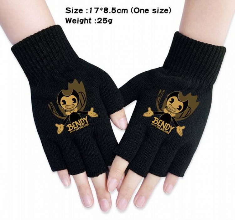 Bendy-5A Black knitted half finger gloves