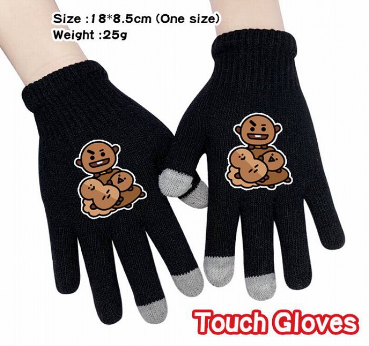 BTS-1A Black Anime knit full finger touch screen gloves