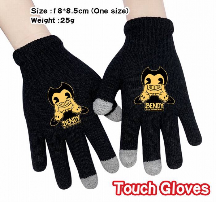 Bendy-10A Black Anime knit full finger touch screen gloves