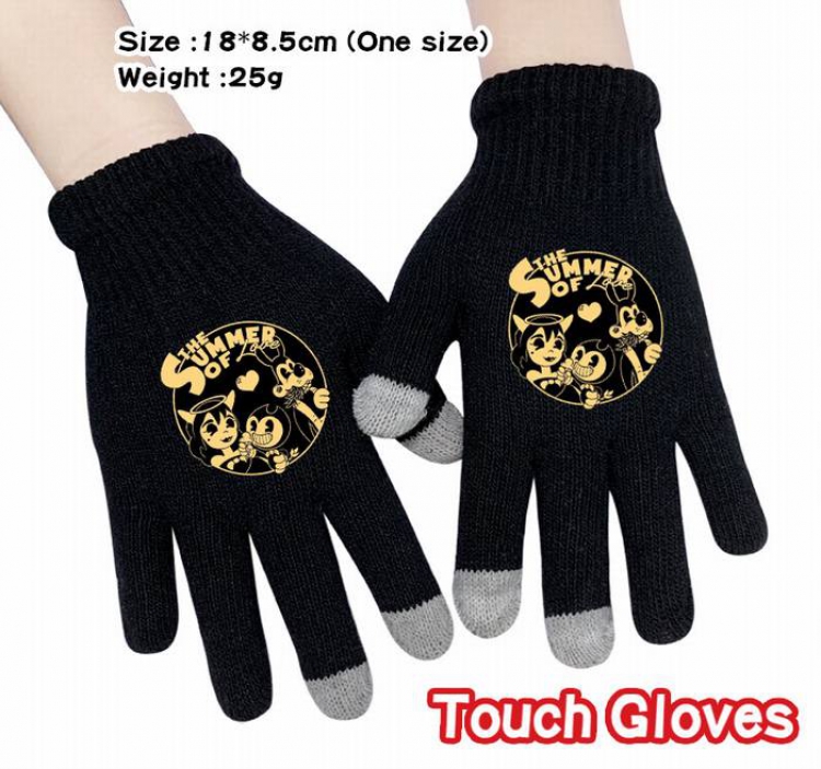 Bendy-12A Black Anime knit full finger touch screen gloves