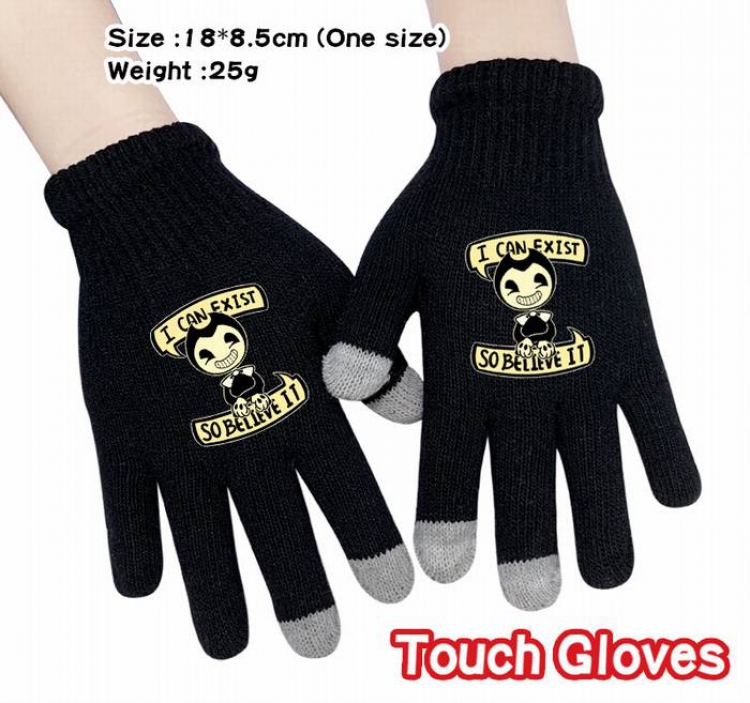 Bendy-13A Black Anime knit full finger touch screen gloves