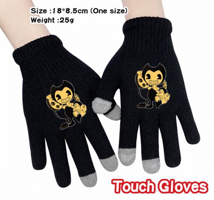 Bendy-16A Black Anime knit full finger touch screen gloves