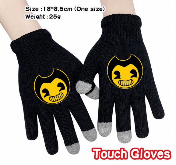 Bendy-1A Black Anime knit full finger touch screen gloves