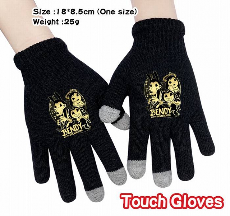 Bendy-17A Black Anime knit full finger touch screen gloves